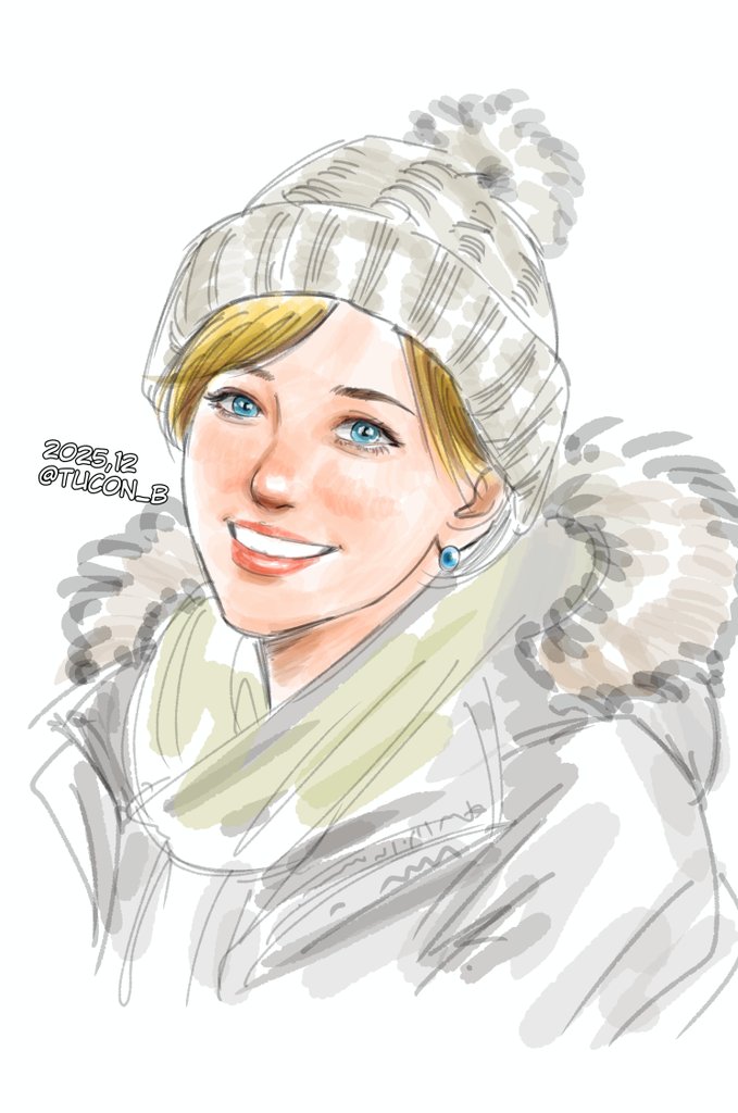 tucon b, king (snk), the king of fighters, 1girl, blonde hair, blue eyes, coat, earrings, fluffy, hat, jewelry, looking at viewer, pale skin, short hair, smile, smiley face