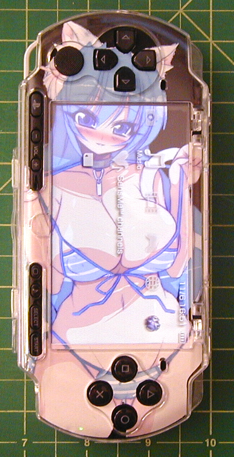 melmaid, animal ears, bikini, blue eyes, blue hair, handheld game console, playstation portable, swimsuit