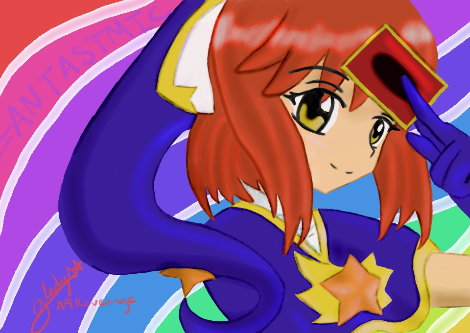 fantastmic (artist), kinomoto sakura, cardcaptor sakura, yu-gi-oh!, 1990s (style), card, child, crossover, hat, retro artstyle, tcg, yu-gi-oh (card)