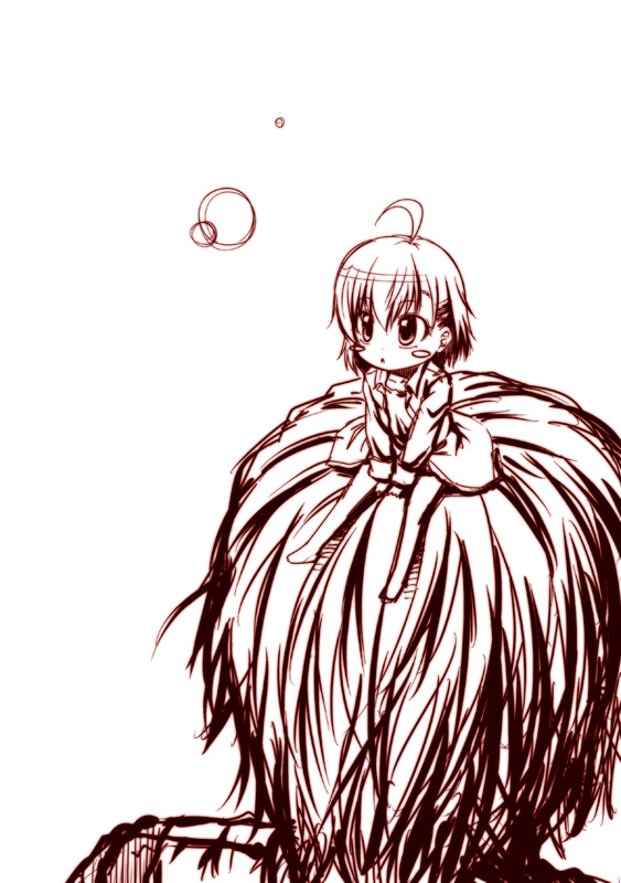 kouji (campus life), accelerator (toaru majutsu no index), last order (toaru majutsu no index), toaru majutsu no index, 00s, 1boy, 1girl, ahoge, blush stickers, brown theme, mini person, minigirl, monochrome, sepia