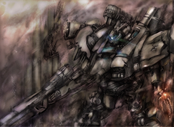 armored core, armored core: silent line, fromsoftware, tagme, damaged, gun, mecha, robot, weapon