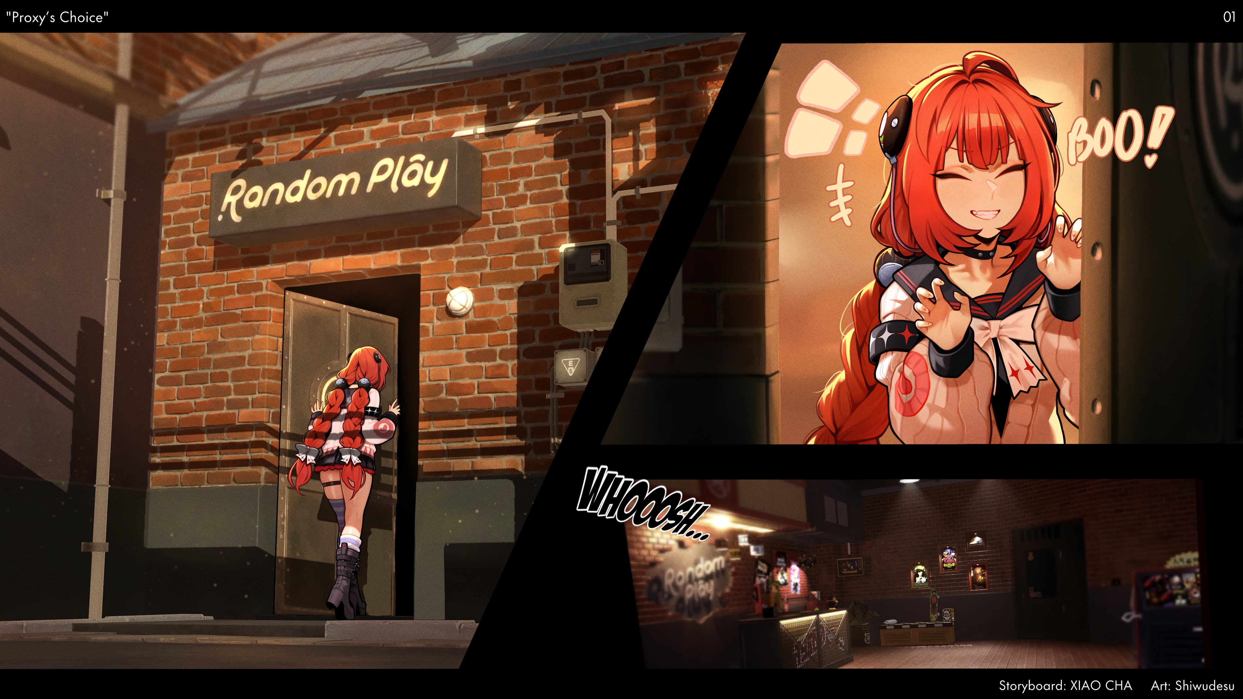 shiwudesu, ukinami yuzuha, zenless zone zero, absurdres, commentary, english commentary, highres, 1girl, asymmetrical legwear, boots, braid, long braid, long hair, miniskirt, red hair, skirt, solo, thigh strap, thighhighs, thighs, twin braids, zettai ryouiki