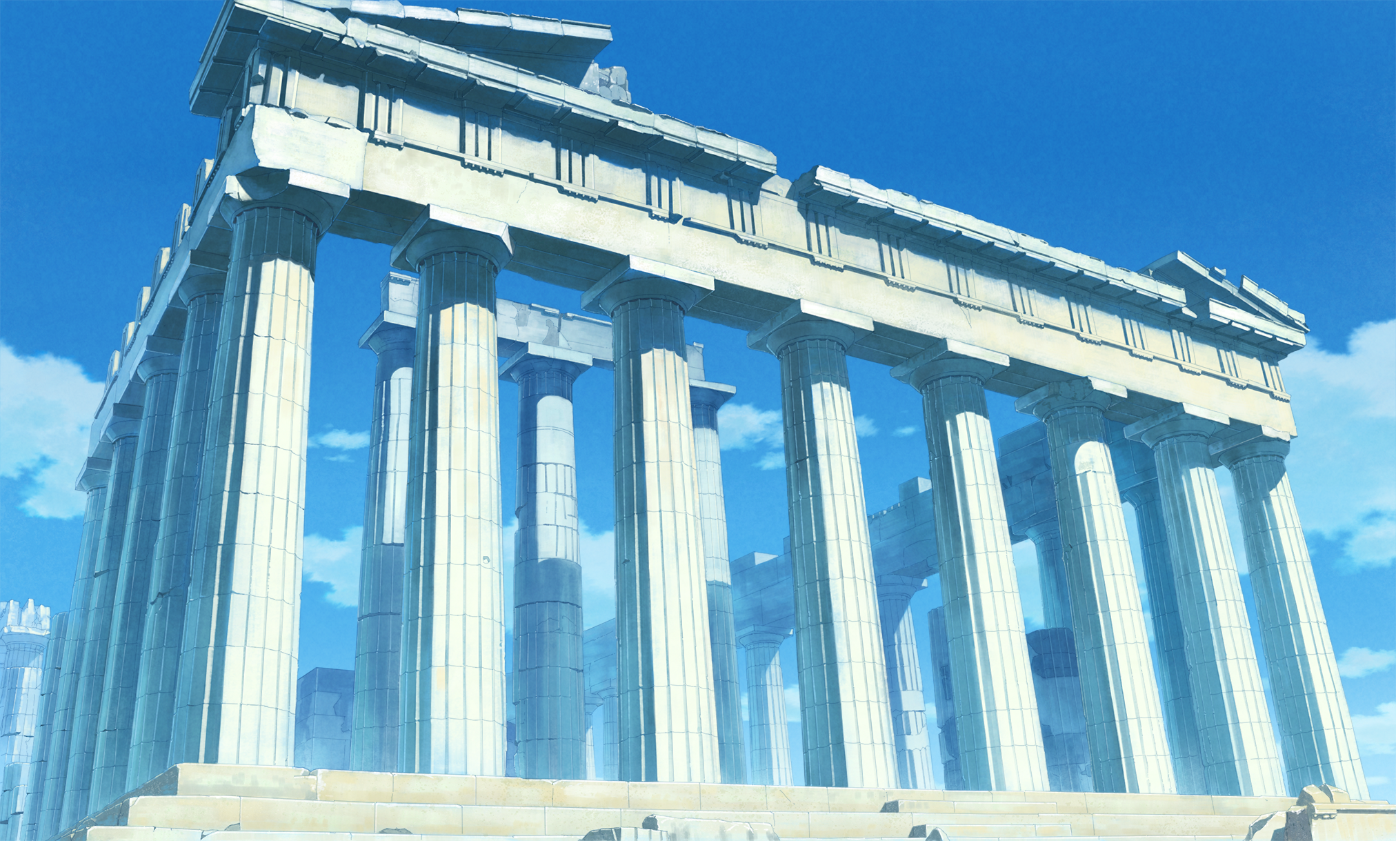 hariken, original, parthenon, commentary request, highres, architecture, blue sky, building, cloud, colonnade, column, greece, no humans, outdoors, pillar, real world location, scenery, sky