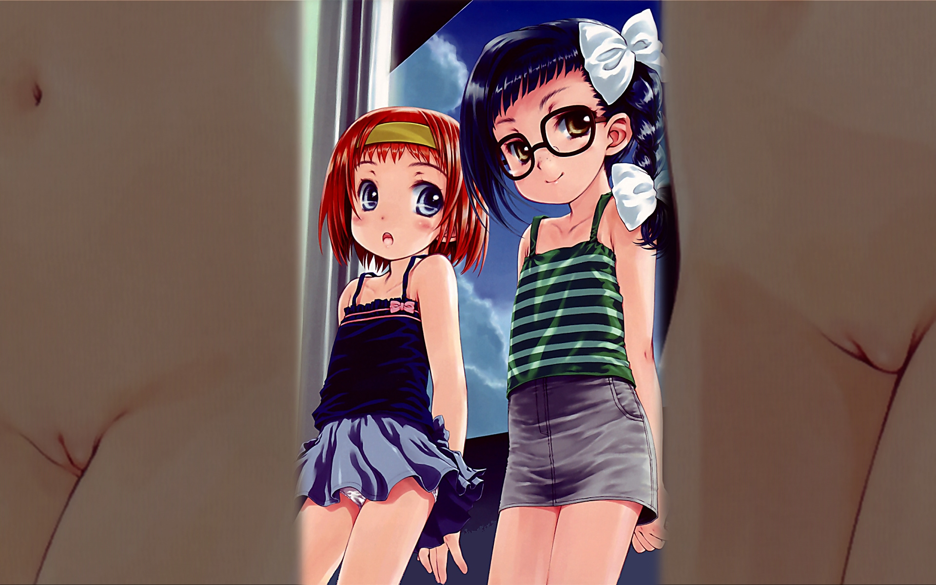 focke wulf, iokawa karada, nogami shouko, asatte no houkou, highres, tagme, 00s, 2girls, blush, cleft of venus, glasses, loli, multiple girls, open mouth, panties, ribbon, smile, uncensored, underwear