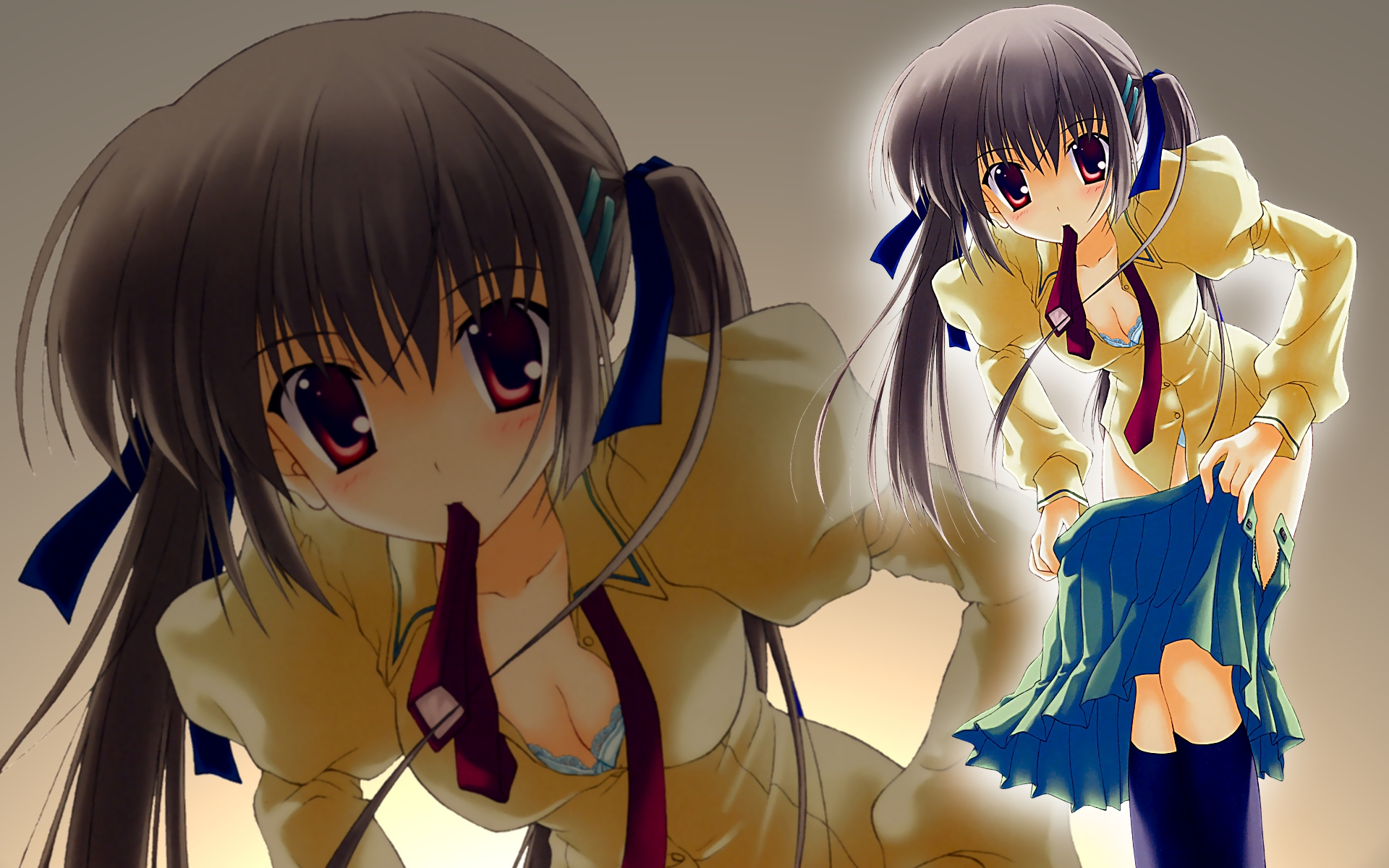 highres, tagme, 1girl, bra, breasts, cleavage, female focus, gradient background, panties, solo, underwear, undressing