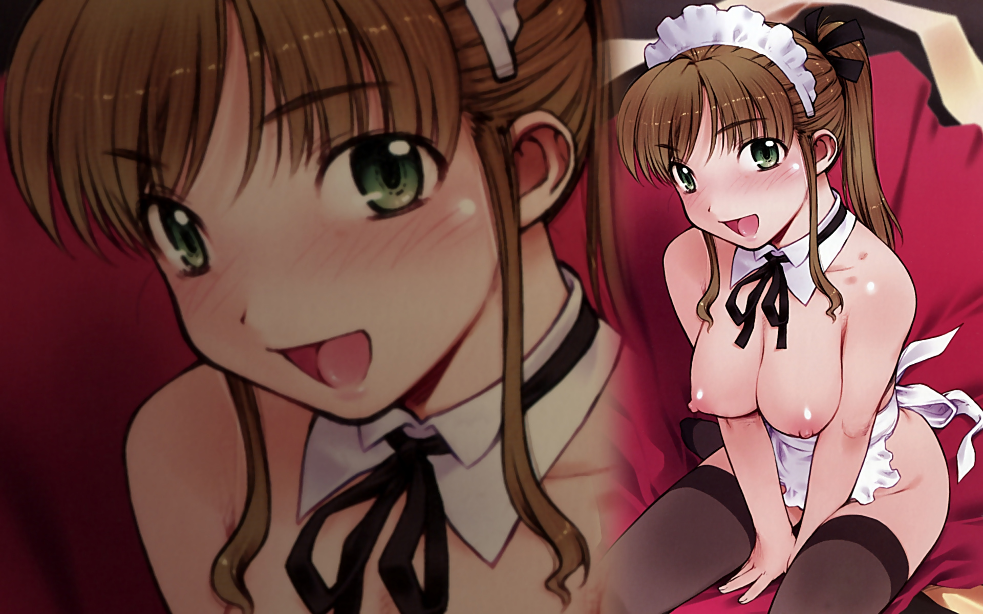 highres, tagme, apron, breasts, happy, maid, maid apron, zoom layer