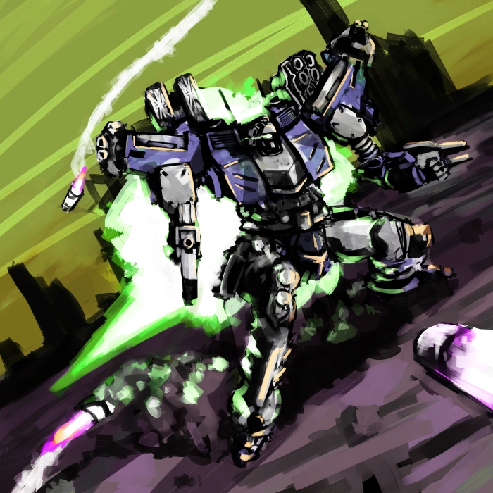 armored core, armored core 3, fromsoftware, blade, asymmetrical dual wielding, dual wielding, gun, holding, mecha, robot, rocket launcher, weapon