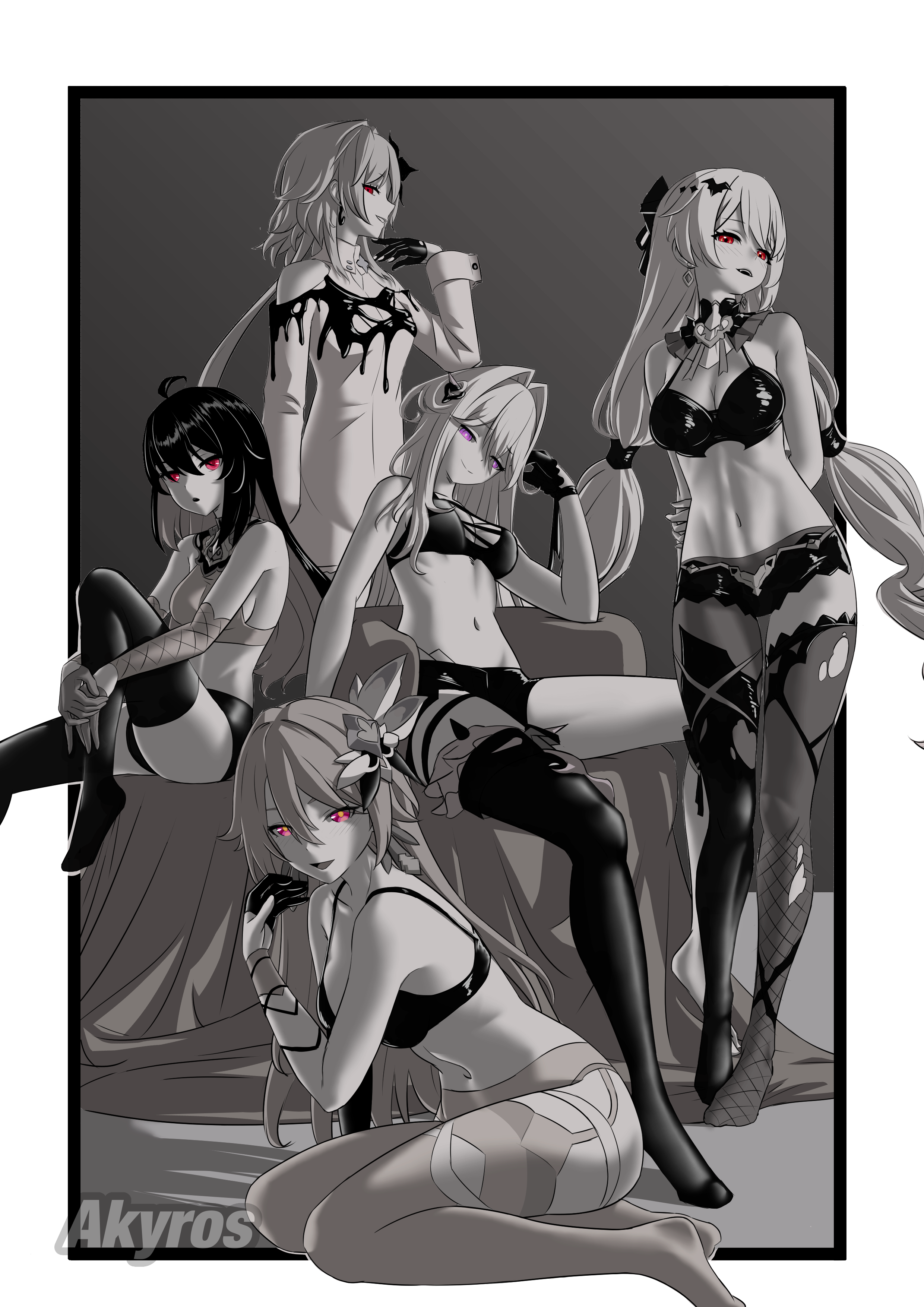 akyros, evernight (honkai: star rail), luna (honkai impact), march 7th (honkai: star rail), seele (alter ego), seele vollerei, thelema nutriscu, theresa apocalypse, vita (honkai impact), honkai: star rail, honkai (series), honkai impact 3rd, absurdres, commentary, english commentary, highres