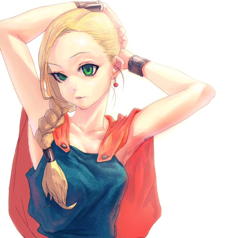 tomono rui, bianca (dq5), dragon quest, dragon quest v, bad id, bad pixiv id, 1girl, blonde hair, braid, cape, female focus, green eyes, hair over shoulder, solo