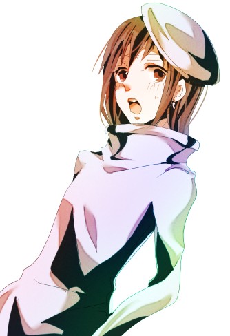 koga norio, narutaru, lowres, brown eyes, brown hair, earrings, hat, jewelry, long hair, solo, teeth, trap