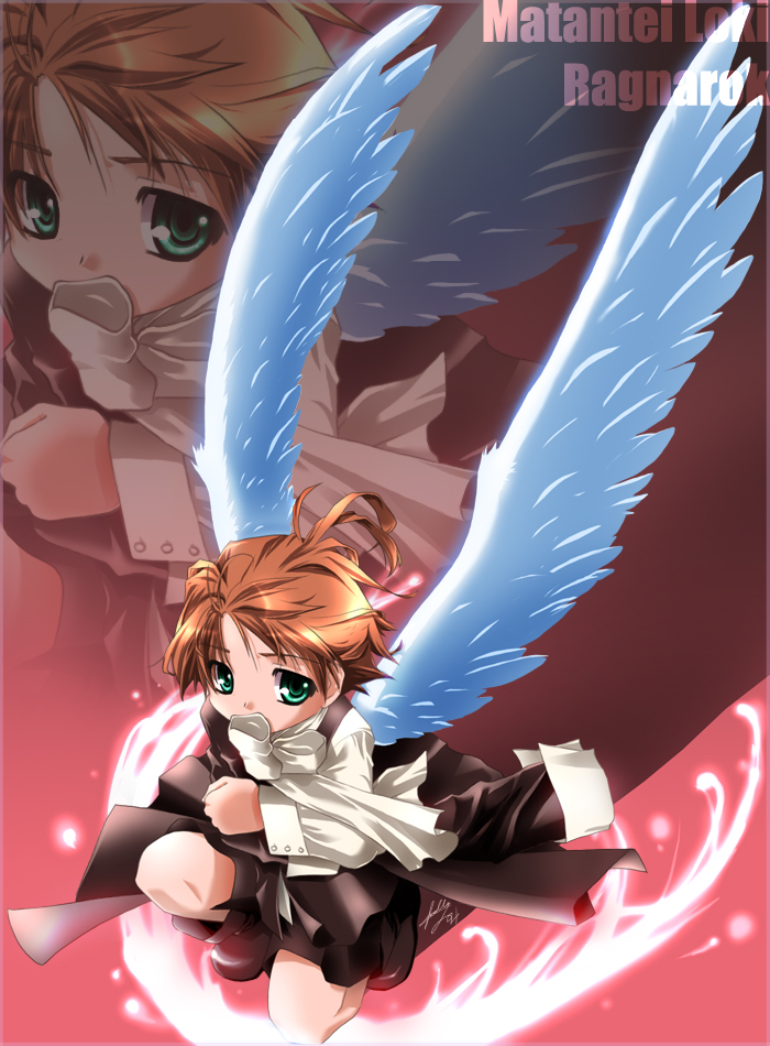 loki (matantei loki ragnarok), tagme, brown hair, green eyes, wings