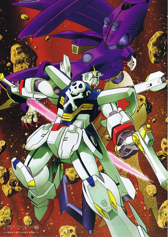 x-1 crossbone gundam kai, crossbone gundam, gundam, jpeg artifacts, beam gun, energy sword, gun, mecha, no humans, robot, skull and crossbones, sword, weapon