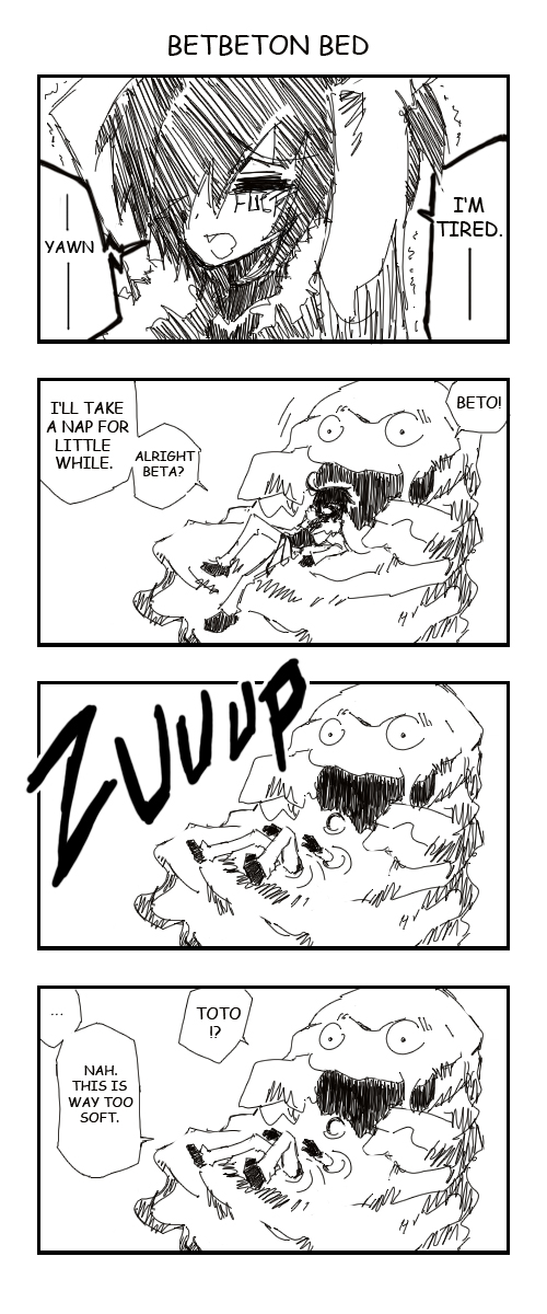 fuya (tempupupu), temp (artist), muk, nintendo, original, pokemon, gender request, hard-translated, highres, third-party edit, translated, 4koma, androgynous, bed, comic, english text, gen 1 pokemon, greyscale, monochrome, pokemon (creature)