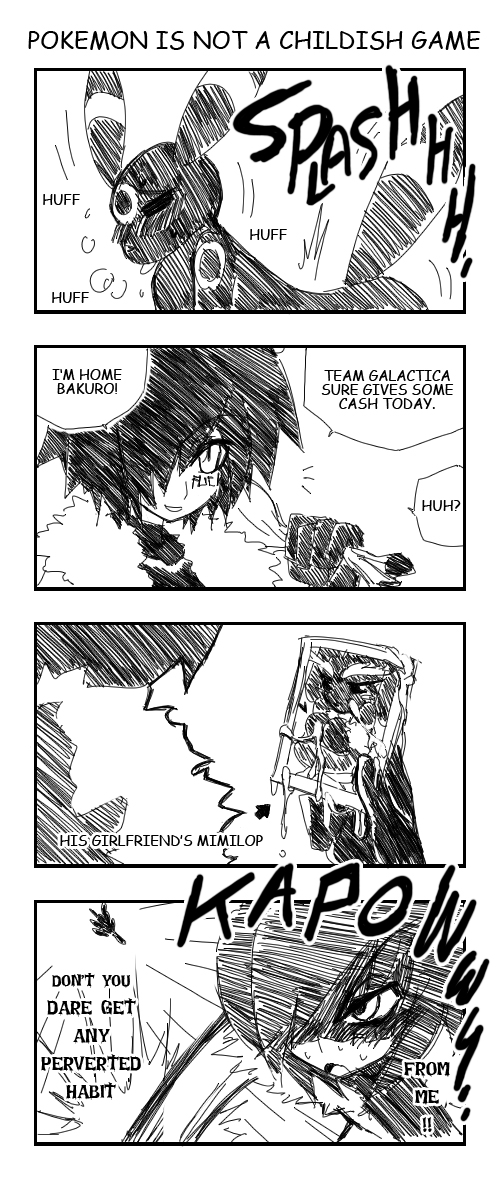 fuya (tempupupu), temp (artist), umbreon, nintendo, original, pokemon, gender request, hard-translated, highres, third-party edit, translated, 4koma, androgynous, comic, cum, ejaculation, english text, female masturbation, gen 2 pokemon, greyscale, left-to-right manga, masturbation, monochrome, penis, photo (object), pokemon (creature), punching