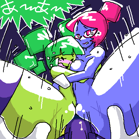 minuspal, mimi, nastasia, nintendo, lowres, 2girls, blush, multiple girls, thighhighs, uncensored