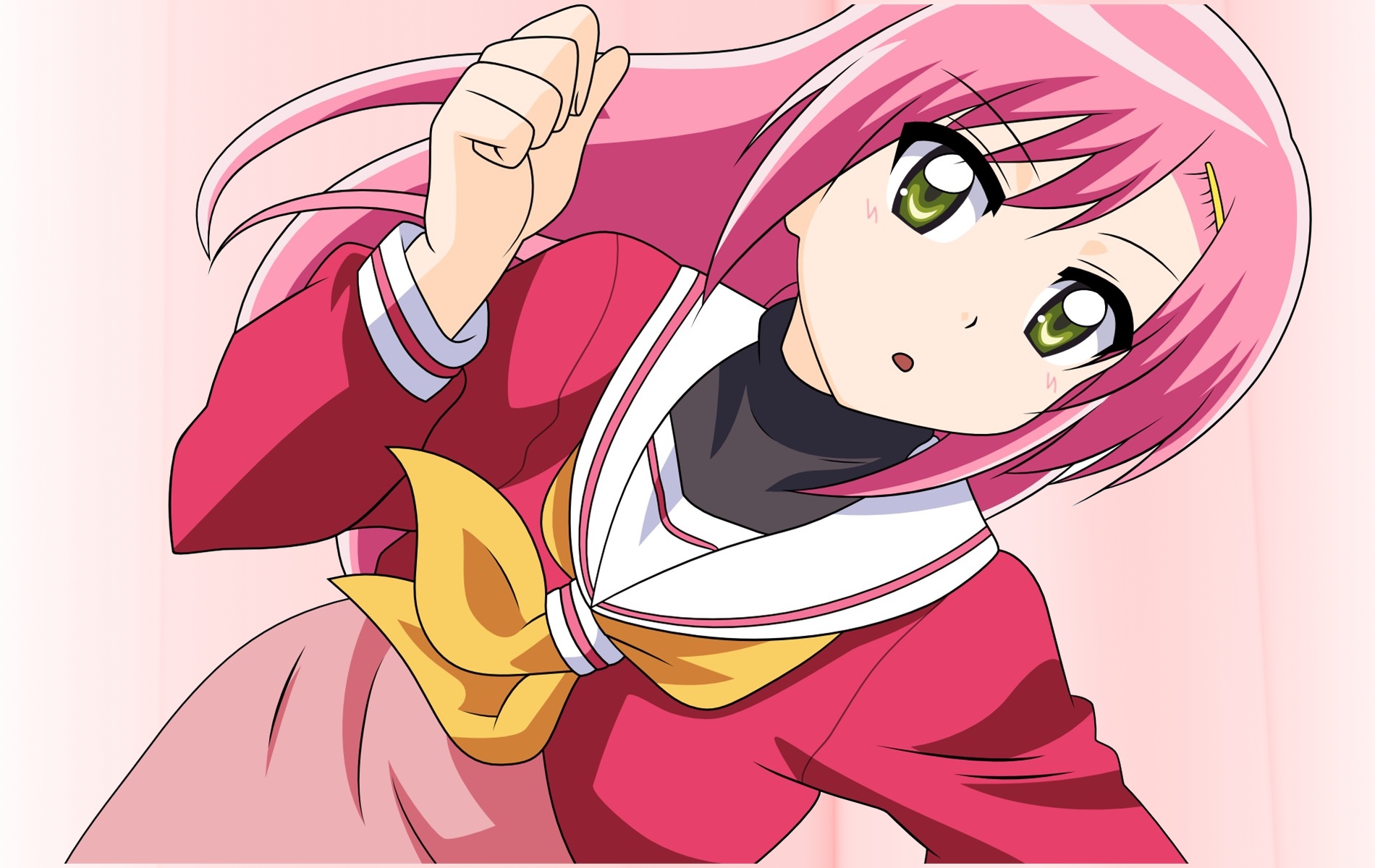 katsura hinagiku, hayate no gotoku!, highres, 00s, hair ornament, hairclip, pink hair, school uniform, solo, yellow eyes