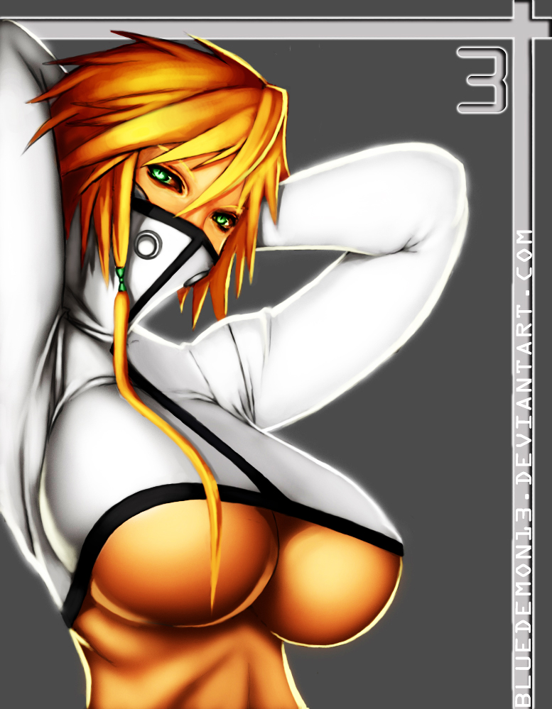 bluedemon13, tier harribel, bleach, bad source, self-upload, 00s, 1girl, arrancar, blonde hair, breasts, dark-skinned female, dark skin, female focus, green eyes, hollow (bleach), large breasts, long hair, number tattoo, solo, tattoo, underboob