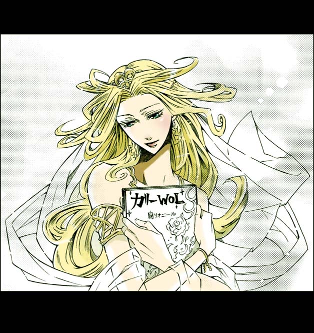 ttt, cosmos (dff), dissidia final fantasy, final fantasy, armband, blonde hair, blue eyes, bracelet, earrings, jewelry, long hair, tiara