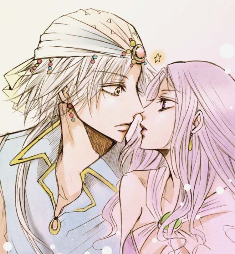 ttt, firion, maria (ff2), final fantasy, final fantasy ii, 1980s (style), bandana, earrings, grey hair, jewelry, long hair, purple eyes, purple hair, short hair, yellow eyes