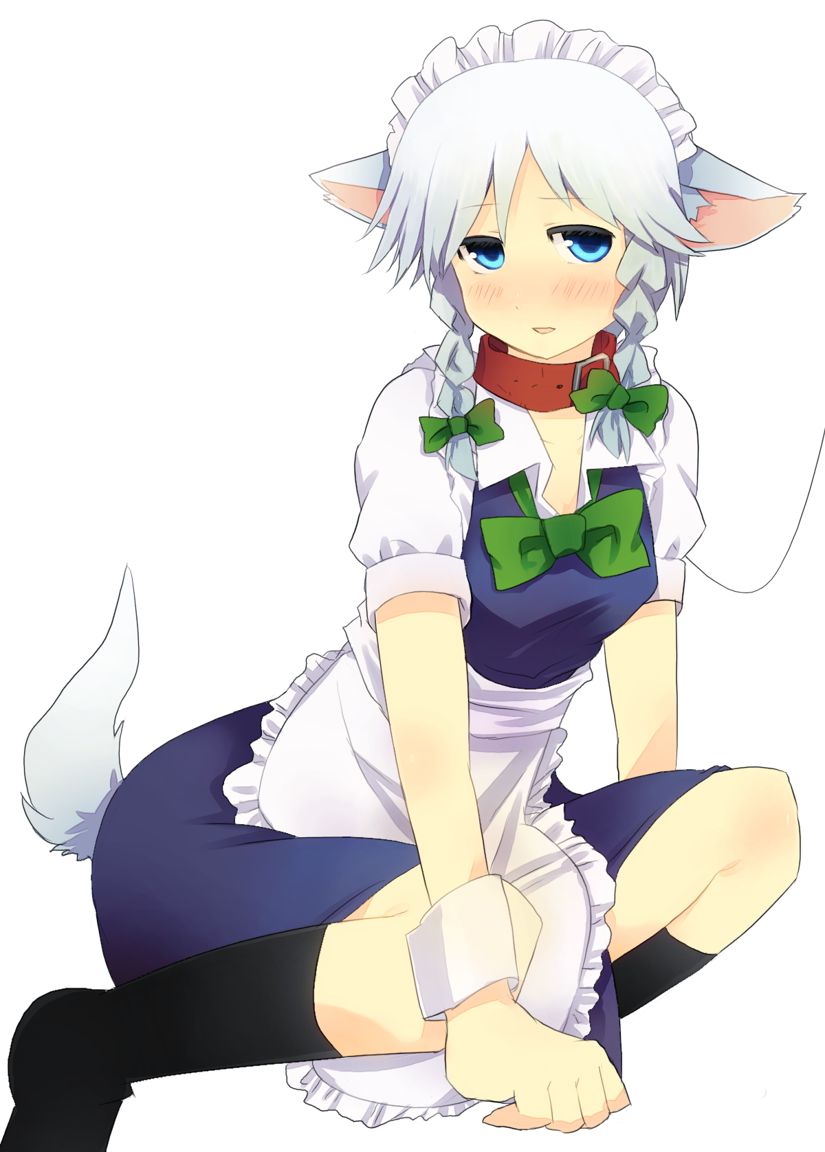 noe yuuhi, inu sakuya (nejikirio), izayoi sakuya, touhou, silver hair, bad id, bad pixiv id, highres, 1girl, animal ears, braid, dog ears, dog tail, female focus, hairband, kemonomimi mode, maid, short hair, solo, tail, twin braids