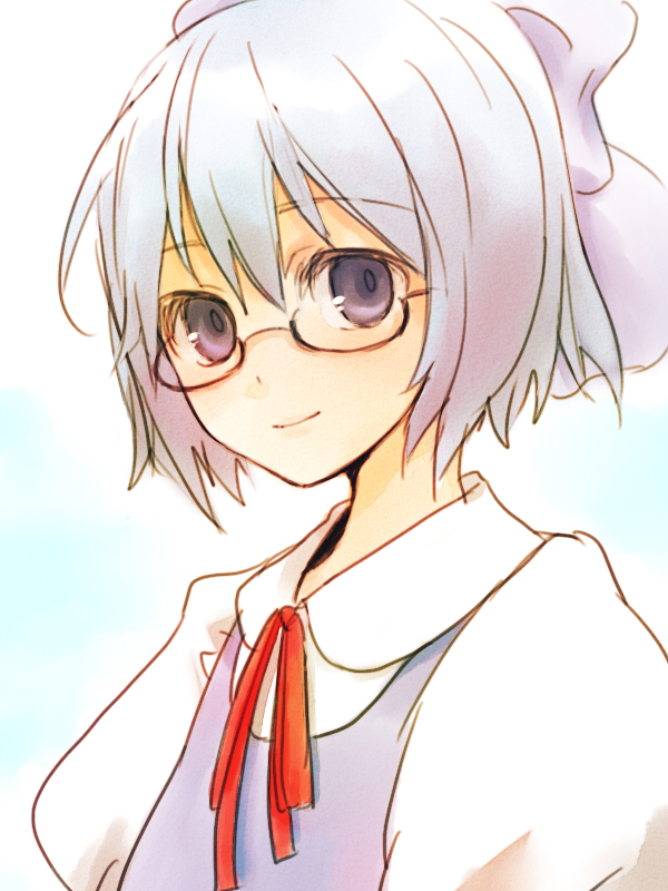 hinnu@ao, cirno, embodiment of scarlet devil, touhou, 1girl, bespectacled, female focus, glasses, smile, solo