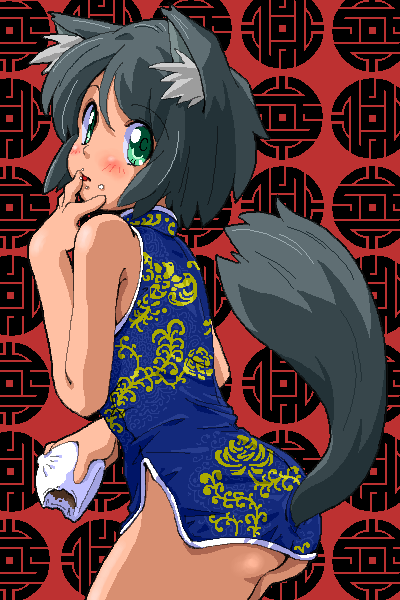 shino (pharmacy), animal ears, china dress, chinese clothes, dress, fox ears, fox tail, solo, tail