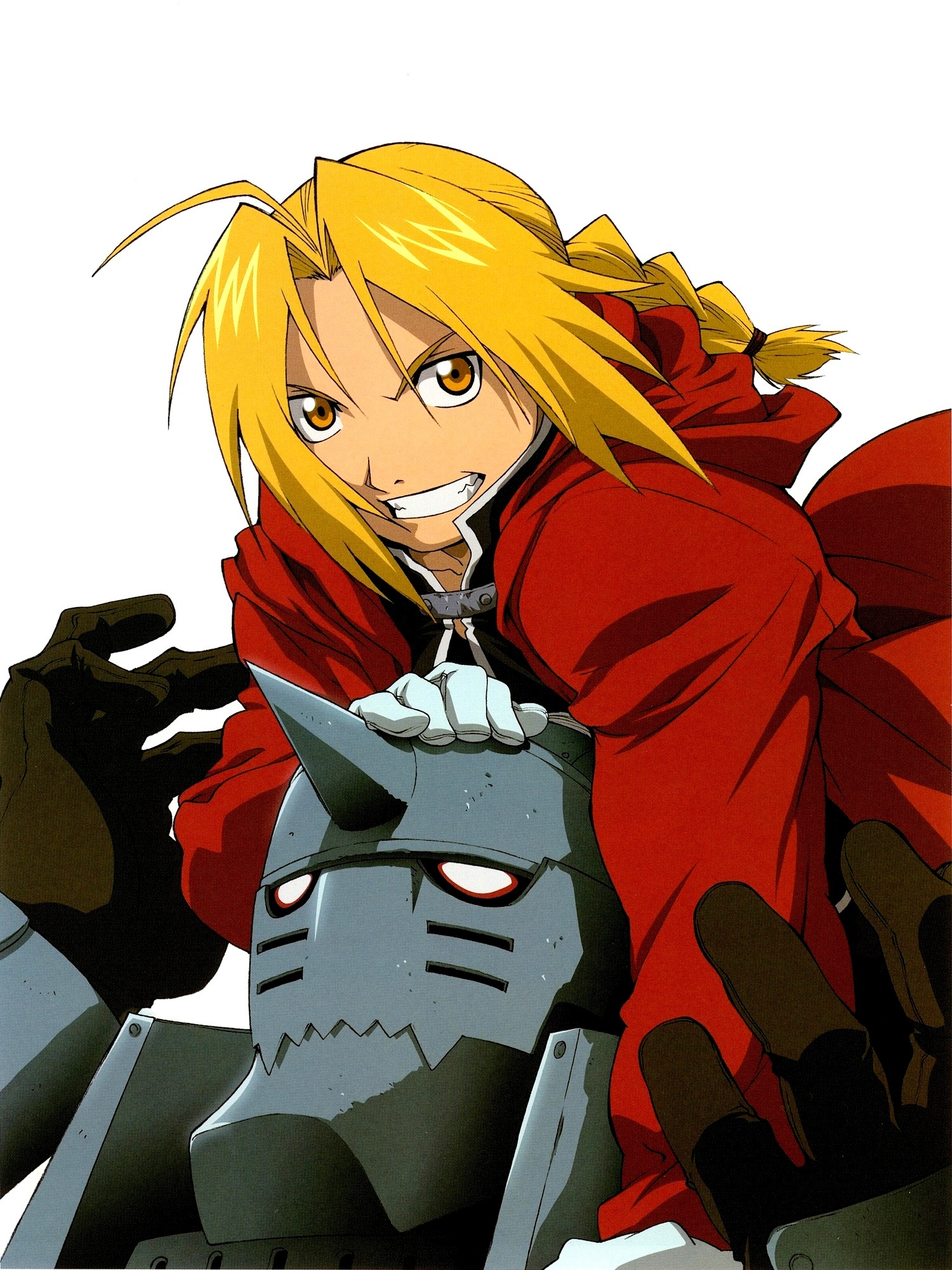 alphonse elric, edward elric, fullmetal alchemist, highres, official art, 00s, 2boys, armor, blonde hair, gloves, male focus, multiple boys, yellow eyes