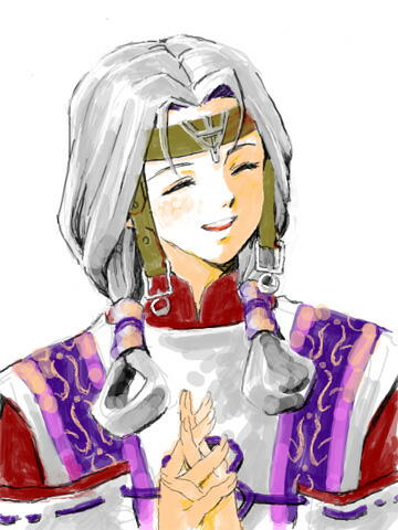 haswar falenas, gensou suikoden, gensou suikoden v, konami, silver hair, lowres, closed eyes, long hair, smile