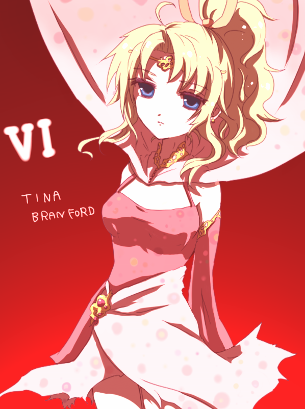 minnku, tina branford, final fantasy, final fantasy vi, 1990s (style), blonde hair, blue eyes, choker, elbow gloves, gloves, long hair, miniskirt, ponytail, skirt, tiara