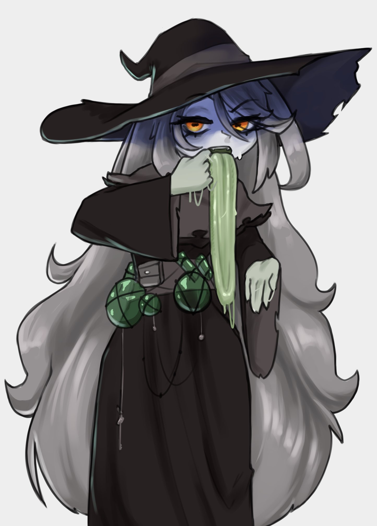 remy (seihai), artist request, tagme, 1girl, colored tongue, green tongue, hat, long tongue, tongue, tongue out