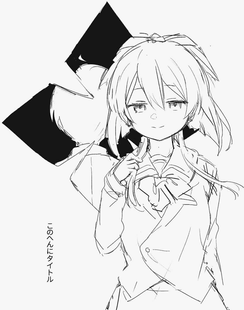 boyano, magia record: mahou shoujo madoka magica gaiden, mahou shoujo madoka magica, character request, 1girl, black outline, greyscale, long hair, long sleeves, looking at viewer, monochrome, outline, reflection, school uniform, solo, straight-on, white background