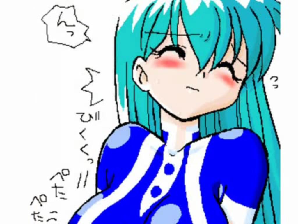 tenjouin katsura, yat anshin uchuu ryokou, tagme, 1990s (style), blue hair, blush, flight attendant, long hair, retro artstyle