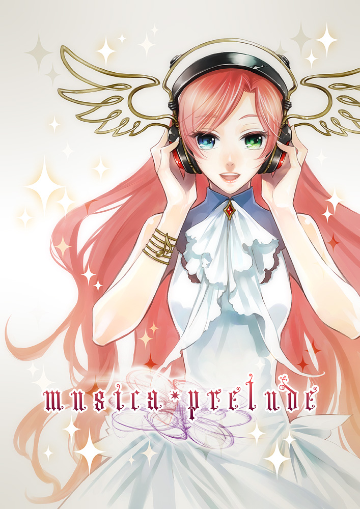 ashi, original, 1girl, female focus, gradient background, headphones, heterochromia, solo