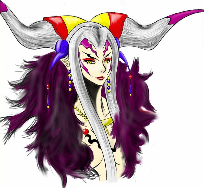 ultimecia, final fantasy, final fantasy viii, artist request, 1990s (style), horns, portrait, witch