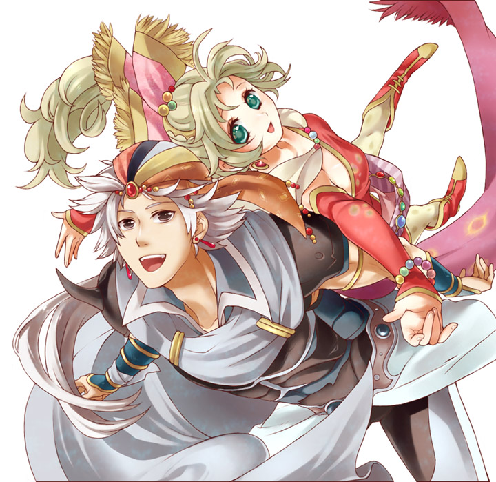 mekonu (mknn), firion, tina branford, dissidia final fantasy, final fantasy, final fantasy ii, final fantasy iii, final fantasy vi, 1980s (style), 1990s (style), armor, bandana, blonde hair, boots, bracelet, cape, earrings, elbow gloves, gloves, green eyes, grey hair, jewelry, long hair, looking up, oldschool, open mouth, pantyhose, ponytail, retro artstyle, short hair, white background