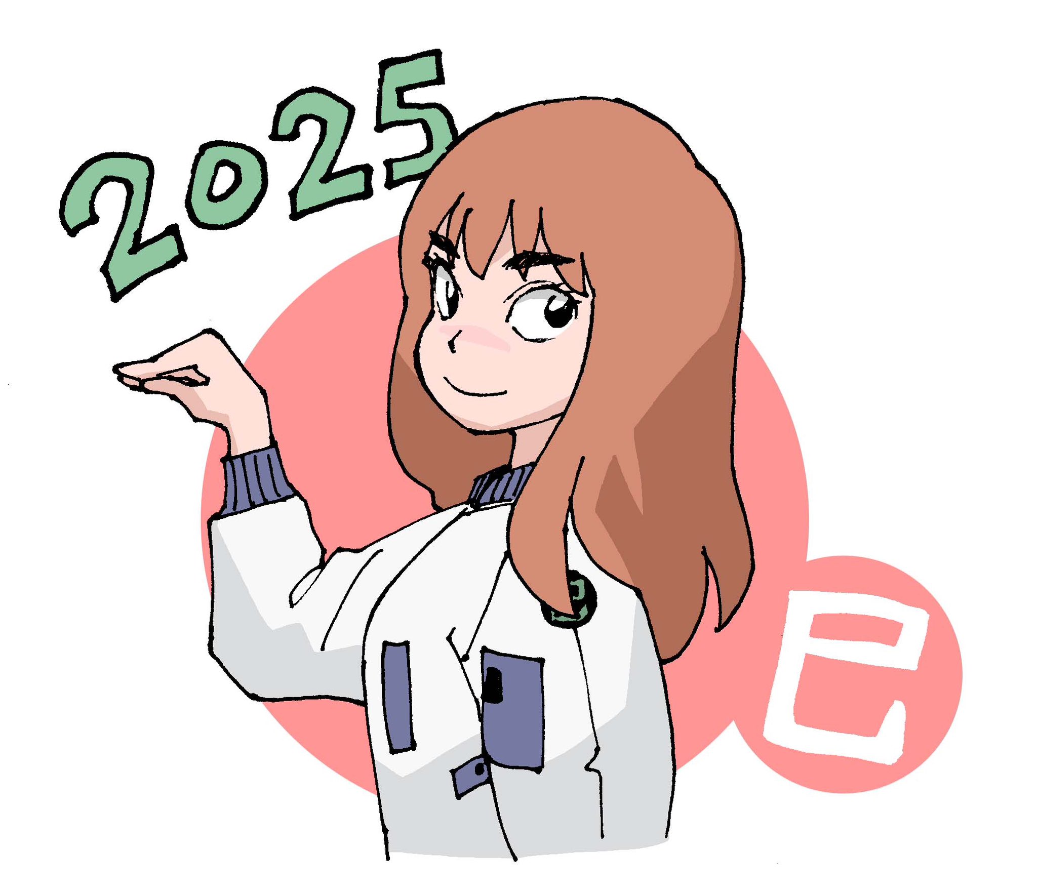 ishiguro masakazu, kiruko (tengoku daimakyou), tengoku daimakyou, highres, official art, 1girl, 2025, closed mouth, long hair, looking at viewer, new year, smile, solo, white background