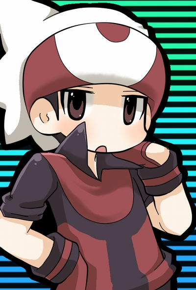 kabuyou, yasai, brendan (pokemon), nintendo, pokemon, pokemon adventures, 1boy, bracelet, hat, headband, jewelry, looking at viewer, male focus, shaded face, short sleeves, solo