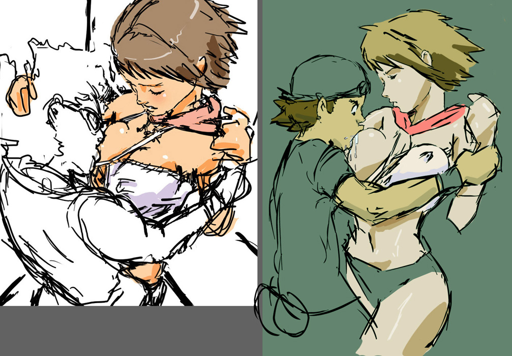 shinra, yuna, final fantasy, final fantasy x, final fantasy x-2, 00s, afro, breast sucking, breastfeeding, breasts, holding another's wrist