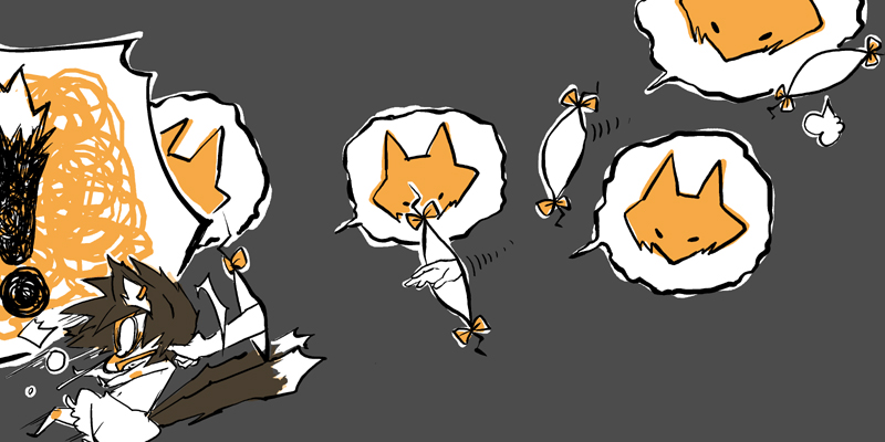 kawanabe, chen, yakumo ran, touhou, bad id, bad pixiv id, !, animal ears, bloomers, cat ears, cat girl, cat tail, chibi, comic, female focus, fox, gap (touhou), monochrome, multiple tails, silent comic, tail, tears, underwear