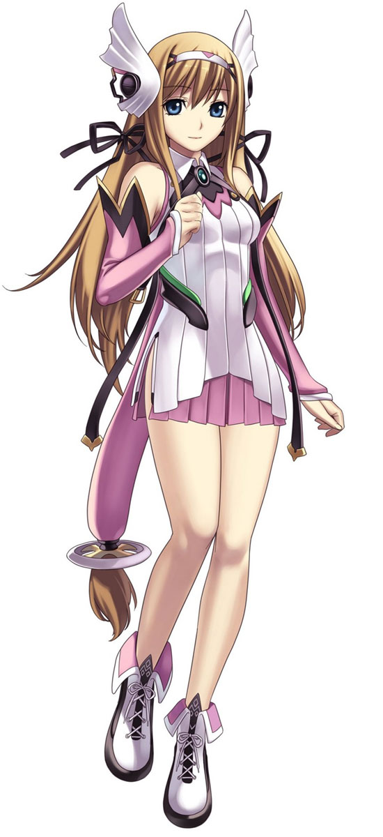 hirano katsuyuki, aurica nestmile, ar tonelico, ar tonelico i, cross edge, gust, highres, official art, 00s, 1girl, blue eyes, bow, brown hair, detached sleeves, dress, female focus, full body, hair bow, hair ornament, long hair, smile, solo, standing, very long hair