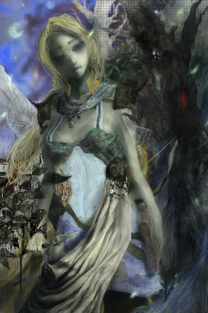 lwtesy, rosa farrell, final fantasy, final fantasy iv, lowres, 1990s (style), arrow (projectile), black eyes, blonde hair, bow (weapon), dress, long hair, shoulder pads, weapon