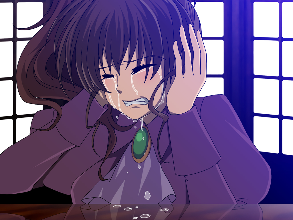 nannore, ushiromiya natsuhi, umineko no naku koro ni, bad id, bad pixiv id, 00s, 1girl, brown hair, covering own ears, female focus, solo, tears