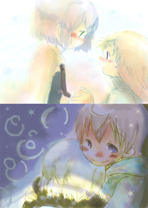 muro, eila ilmatar juutilainen, sanya v. litvyak, strike witches, world witches series, silver hair, 00s, 2girls, blonde hair, blue eyes, blush, green eyes, holding hands, hug, multiple girls, short hair