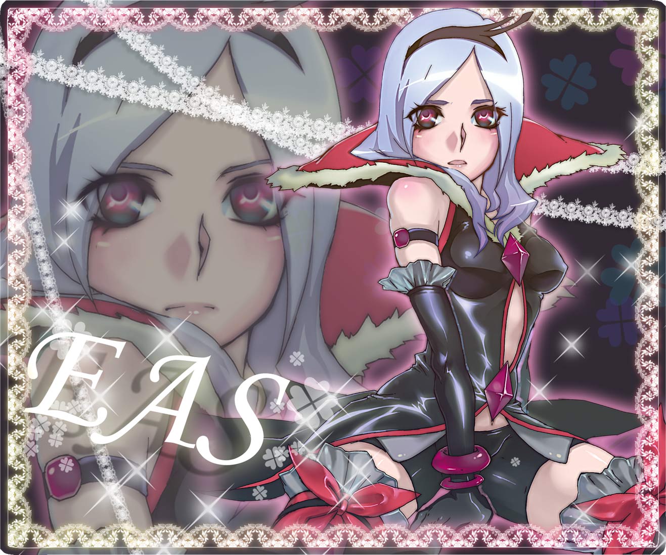 u to i, eas (fresh precure!), higashi setsuna, fresh precure!, precure, 00s, 1girl, bike shorts, border, breasts, elbow gloves, eyelashes, female focus, gloves, hairband, purple hair, red eyes, shiny clothes, skin tight, solo, zoom layer