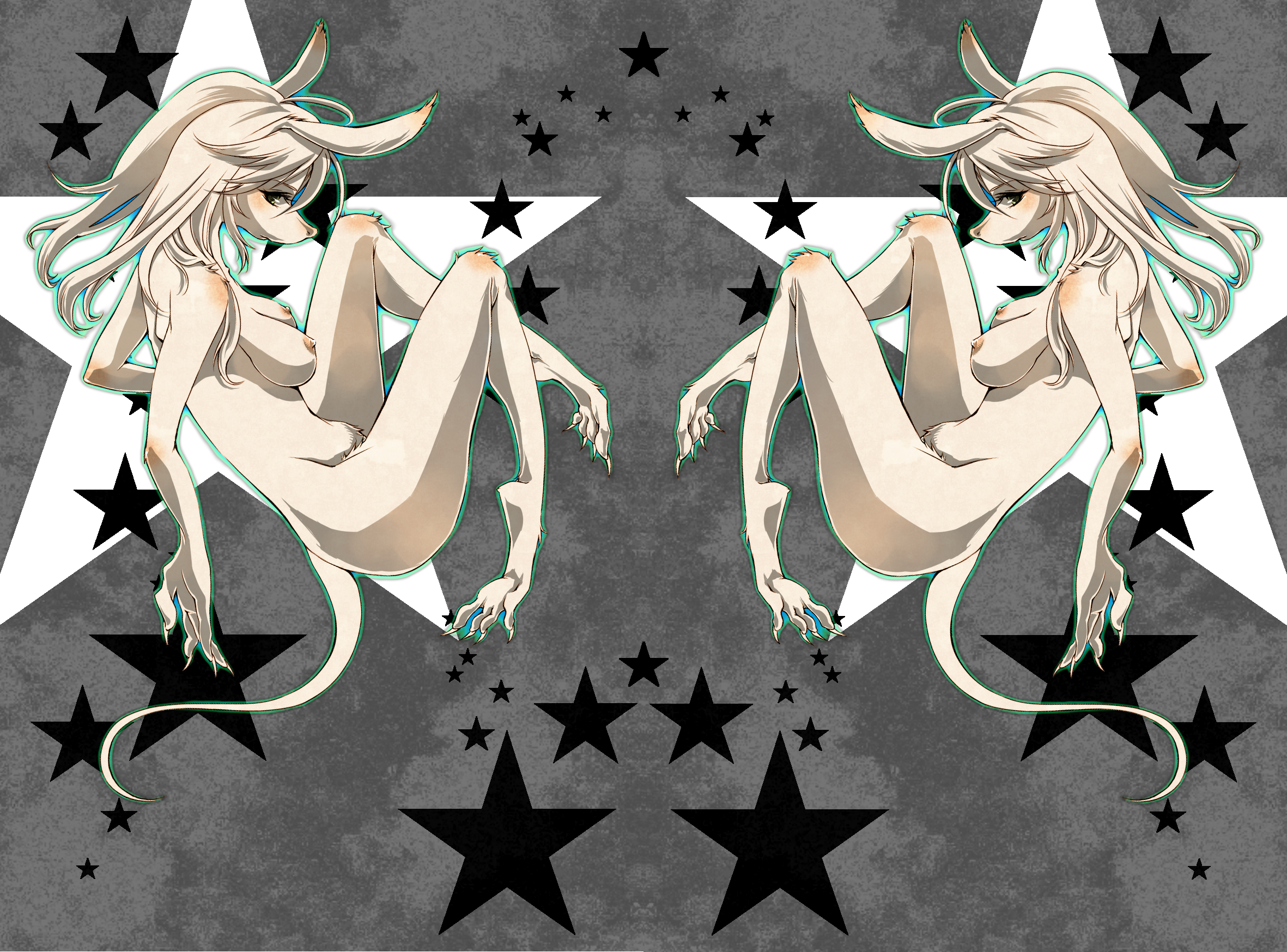 kemuri-kiyoshi, freya crescent, final fantasy, final fantasy ix, highres, 00s, animal ears, barefoot, breasts, feet, nipples, nude, soles, spread toes, star (symbol), tail, toes