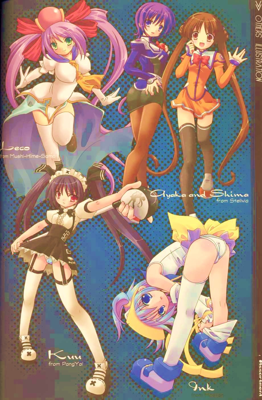 katase shima, kooh (pangya), kuu (haibane renmei), machida ayaka, nijihara ink, pastel ink, reco, cave (developer), moetan, mushihimesama, pangya, uchuu no stellvia, highres, 00s, 5girls, multiple girls