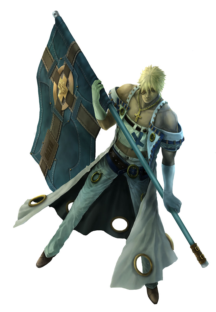 sin (guilty gear), sin kiske, arc system works, guilty gear, guilty gear 2, bad id, bad pixiv id, highres, 1boy, blonde hair, flag, male focus, solo