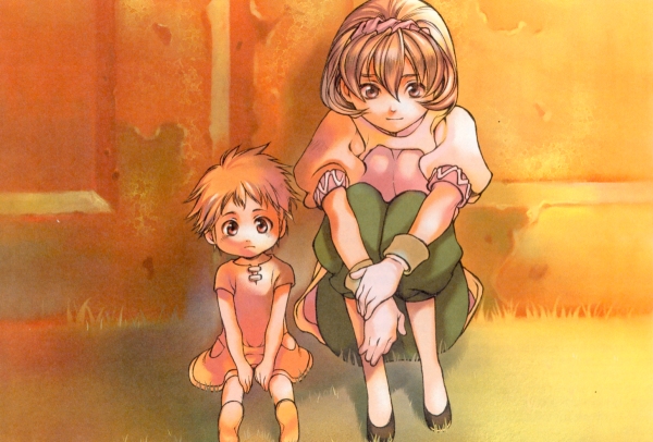 nanami (suikoden), gensou suikoden, gensou suikoden ii, pilika, sitting, sunset