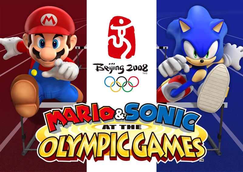 mario, sonic the hedgehog, mario & sonic (series), mario & sonic at the olympic games (2007), mario (series), nintendo, olympics, sega, sonic (series), super mario bros. 1, official art, 2boys, male focus, multiple boys