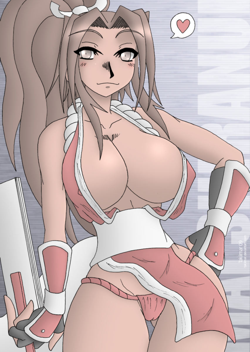 takilmar, shiranui mai, snk, the king of fighters, non-web source, 1girl, breasts, female focus, huge breasts, large breasts, ninja, panties, ponytail, red panties, solo, underwear